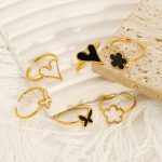 All-Match High-Grade Stainless Steel Clover Heart-Shaped Open Ring Women's Live Ring