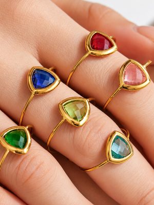 High-Grade Ring with Super Flash Glass Stainless Steel 18K Gold Plating Women's Bracelet Ornament