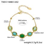 color: TXE511-Mixed Green Glass Stone Gold Bracelet 17+5cm