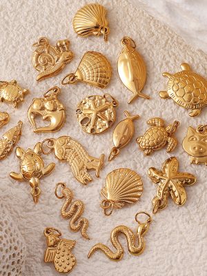 Stainless Steel Turtle Starfish Marine Life Pendant Plated 18K Ornament Accessories DIY Necklace