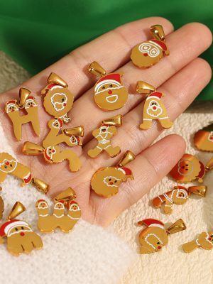 Stainless Steel 18K Gold Plating Accessories Christmas Design Element Series Pendant New Cute Cartoon Ornament