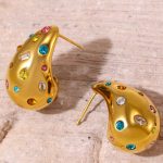Drop-Shaped Full Diamond Inlaid Zircon Stud Earrings Stainless Steel PVD Electroplated 18K Real Gold Ear Rings Combination
