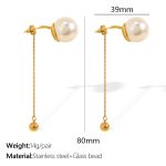 color: TPEH04GW White Glass Bead Gold Earrings