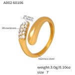 color: A002-Gold White Rhinestone Ring / size: US 7