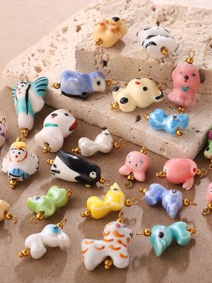 New Ceramic Hand-Painted Beads Cute Zoo Children's Creative DIY Bracelet Beads Mobile Phone Charm Package Pendant Accessories