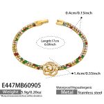 color: E447-Multicolor Zircon Small Flower Gold Bracelet -17cm