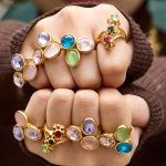 Light Luxury Stainless Steel Multi-Color Glass Rhinestone Ring 18K Gold Non-Fading Design Temperament Ring