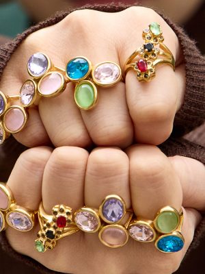 Light Luxury Stainless Steel Multi-Color Glass Rhinestone Ring 18K Gold Non-Fading Design Temperament Ring