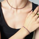 color: P1192-Purple Zircon Gold Necklace -35+5cm