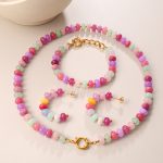New Irregular Color Beaded Earring Bracelet Necklace Stainless Steel Vacation Dopamine Light Luxury Suit