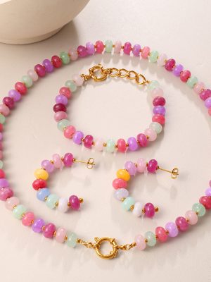 New Irregular Color Beaded Earring Bracelet Necklace Stainless Steel Vacation Dopamine Light Luxury Suit
