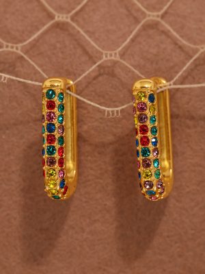 Stainless Steel 20mm High Quality Full Rhinestone Zircon Ear Clip Earrings Earrings for Women Light Luxury Temperament Non-Fading