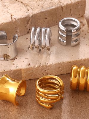 New Simple Bracelet Non-Piercing Ear Clip Stainless Steel 18K Gold Plated Multi-Layered Design Earrings