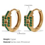 color: EH1114GNG Green Rhinestone Gold Hoop Earrings
