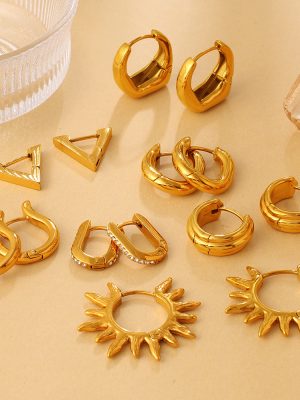 Vacation Geometric U-Shaped Triangle Earrings Gold Non-Fading Sun Shape Commuter Earrings for Women