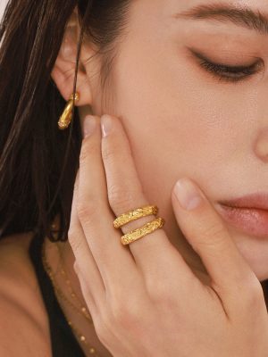 Cold Irregular Karst Ring Female Simple Stainless Steel Plated 18K Gold Bracelet Ring