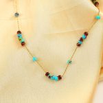 Stainless Steel Glass Bead Crystal Necklace Sweet Turquoise Natural Stone Necklace Personality Advanced Clavicle Chain