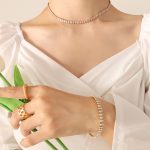 color: P1163-White Zircon Necklace -37cm
