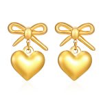 color: Bow Hanging Heart Earrings Gold MS-448