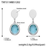 color: TXF511-Lake Blue Faceted Stone Steel Color Earrings