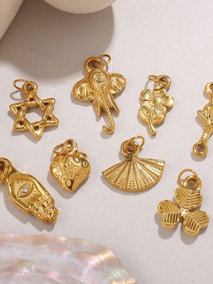 Stainless Steel DIY Pendant Parts Plated 18K Gold Palm Six-Pointed Star Shape Ornament Female