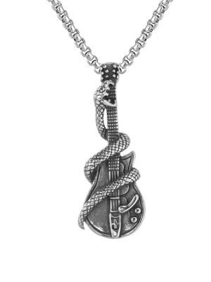 New Snake Winding Guitar Music Geometric Necklace Stainless Steel Retro Pendant Ornaments