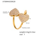 color: A768-Gold Double Heart Zircon Ring / size: US 7