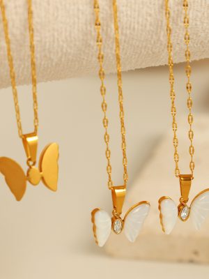 Sweet Maker's Mark Necklace New Design Inlaid Zircon White Shell Butterfly Fairy Clavicle Chain High-End Jewelry