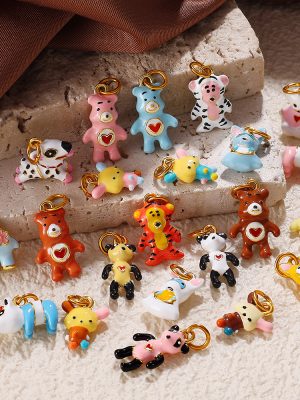Cartoon Cute Three-Dimensional Elephant Puppy Dripping Oil Pendant DIY Bracelet Pendant Necklace Decorative Accessories Mobile Phone Pendant