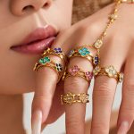 Light Luxury Color Zirconium Clover Stainless Steel 18K Gold Plating Open Ring Refined Grace Women's Bracelet