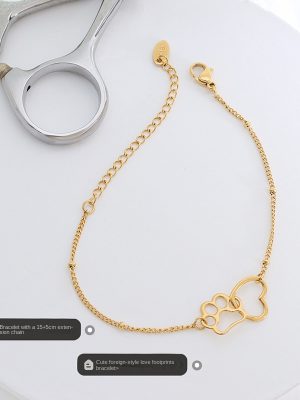 18K Gold Plating Cute Fashionable Love Footprints Bracelet Campus Girls Stainless Steel Ornament Bracelet E014