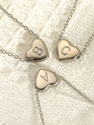Peach Heart Ornament Stainless Steel Double-Sided Love Exquisite and Versatile Letter Pendant Necklace Clavicle Chain