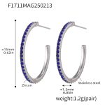 color: F1711-A Style -Steel Color Blue Zircon Earrings -15mm