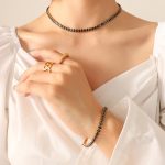 color: P1163-Black Zircon Necklace -37cm