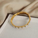 New High-Grade All-Match Light Luxury Stainless Steel Gold-Plated Diamond Square Elastic String Bracelet Ornament Women