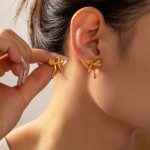 Elegant Graceful Sweet Personalized All-Match Ornament Geometric Bow Shape Design Stainless Steel Gold-Plated Stud Earring