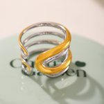 Cold Multi-Layer Line Open Ring Stainless Steel Electroplated 18K Real Gold Stylish Ornament