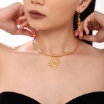 Spiral Sun Pendant Necklace Ins Earrings Light Luxury Stainless Steel Plated 18K Real Gold Ornament