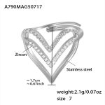 color: A790-Steel Color Cutout Heart Ring / size: US 7