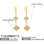 color: F1263-Four-petal Flower White Zircon Gold Earrings