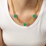 color: P389-Natural Turquoise Gold Necklace -42+5cm