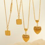 Simple Texture Peach Heart Pendant Ornament Personality Design Geometric Square Plate Stainless Steel Women's Necklace