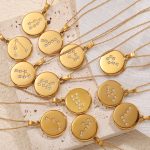 Stainless Steel Inlaid Zircon round Constellation Pendant Necklace Twelve Stars Female
