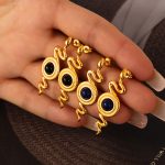 British Personalized Spirit Snake Shape Earrings Texture round Card Inlaid Natural Stone Agate Design Stainless Steel Studs