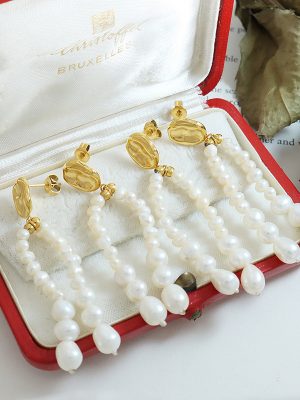 French Tassel Freshwater Pearl Women's Elegant Earrings Stainless Steel 18K Gold Plated Non-Fading Ornament