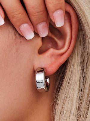 Stainless Steel 20mm Hollow C- Type All-Match Commute Earrings Electroplated 18K Real Gold Simple Style Non-Fading Ornament