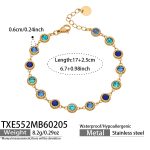 color: TXE552-Gold Full Pave Blue Zircon Bracelet