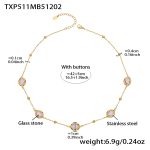 color: TXP511-Pink Color Glass Stone Gold Necklace 40+5cm