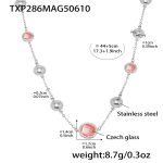 color: TXP286-Steel Color Pink Glass Stone Necklace 44+5cm