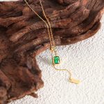 Court Emerald Zircon Pull Tassel Square Plate English Letter Necklace Clavicle Chain Elegant Girls Ornament